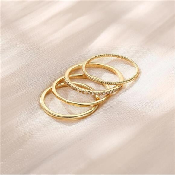 Gold Stackable Rings Set Thin Dainty Non Tarnish CZ Band Rings Women Size 5 10 - Picture 6 of 7